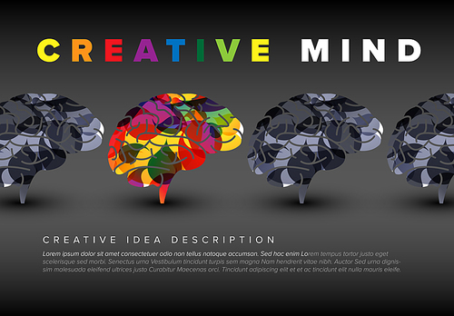 Creativity concept illustration template made from brain icons - dark version