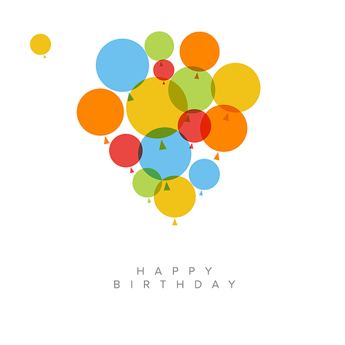 Happy birthday modern minimalist vector illustration design card template with color balloons on the white background. Birthday concept illustration for birthday present card with circle balloons