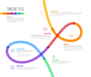 Vector Infographic Company Milestones curved Timeline with twirl Template. Light thick marker twist time line template version with icons. Thick Color kink Timeline with curves, icons and text content