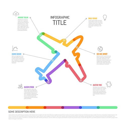 Infographic transport report template made from thick fresh color marker lines and icons with airplane - light background version