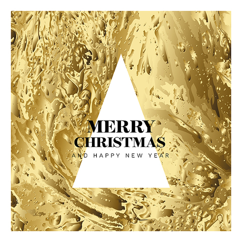 Vector light modern simple trendy premium golden christmas card with abstract triangle christmas tree and minimalistic simple lettering. Metallic golden trendy happy new year card layout.