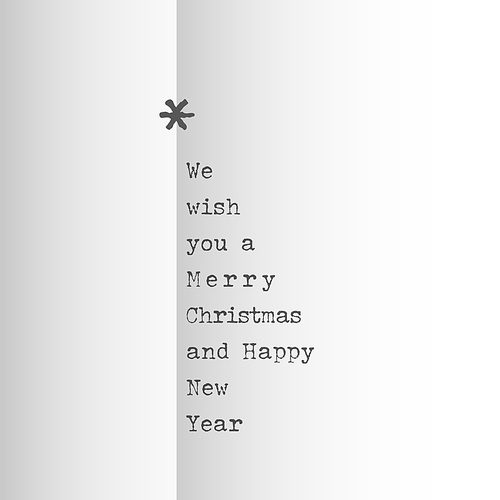 Decorative Christmas tree card made from Merry Christmas wish text in the shape of Christmas tree - black typewriter text lettering with star element