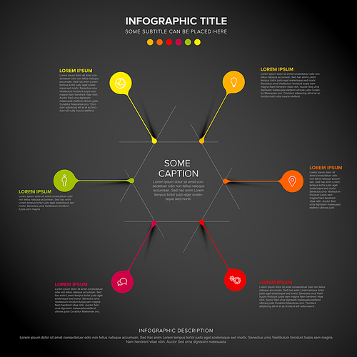 Vector multipurpose Infographic template made from circle and droplet pins - dark version
