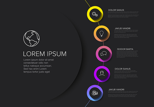 Vector multipurpose Infographic template with title and five elements options and modern colors on a dark  background