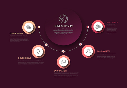 Vector multipurpose Infographic template with title and five elements options and pink colors on a dark  background