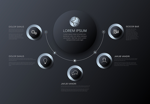 Vector multipurpose Infographic template with title and five elements options - silver on a dark  background