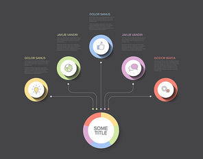 Vector multipurpose Infographic template with title and five elements options and modern pastel colors on a dark  background