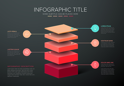 Vector Infographic layers template with five levels for material structure - red template layout