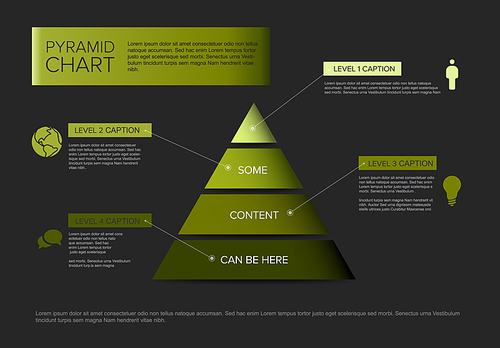 Vector solid Infographic Pyramid chart diagram template with icons - green color version