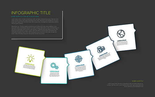 Vector multipurpose Infographic template with five square options and modern colors on a dark background