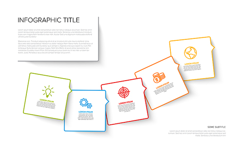 Vector multipurpose Infographic template with five square options and modern colors on a white background
