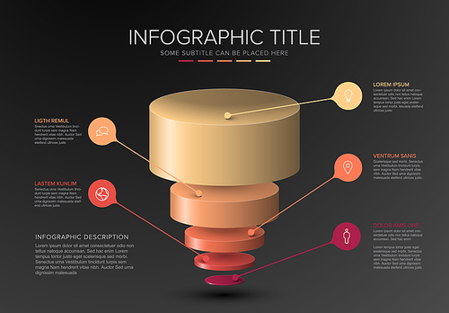 Vector Infographic layers template with five circle levels for material structure - funnel / reverse pyramid template on light background