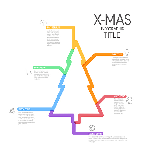 Vector christmas tree Infographic report template made from thick marker lines and icons in the shape of christmas tree piece with icons and descriptions