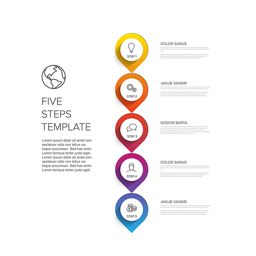 One two three four five - vector progress template with five vertical steps and description - white  background version
