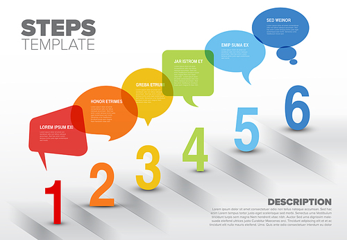 Vector progress speech bubbles template for six steps or options