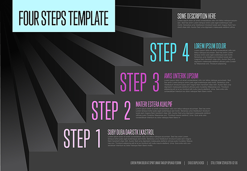 Vecotr Infogrpahic steps diagram template for workflow, business schema or procedure diagram - dark version