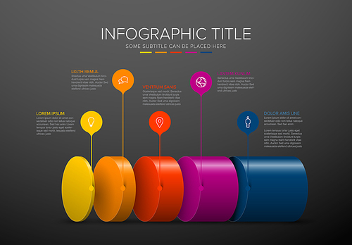 Vector Infographic layers template with five levels for material structure - dark template layout