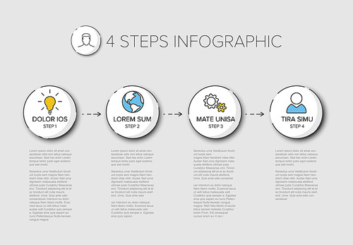 Vector four steps progress template with descriptions and icons