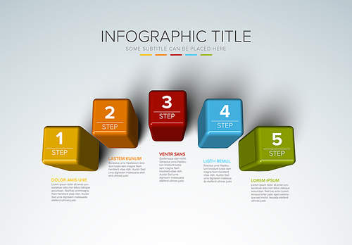 Vector multipurpose Infographic template made from five color prism steps chart with numbers descriptions and legend - light background version with 5 steps elements