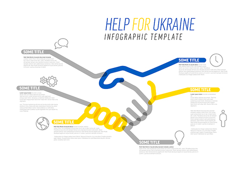 Ukraine help cooperation conceptual infographic template with hands handshake. Save Ukraine support flyer poster template infographic templste with blue and yellow hands