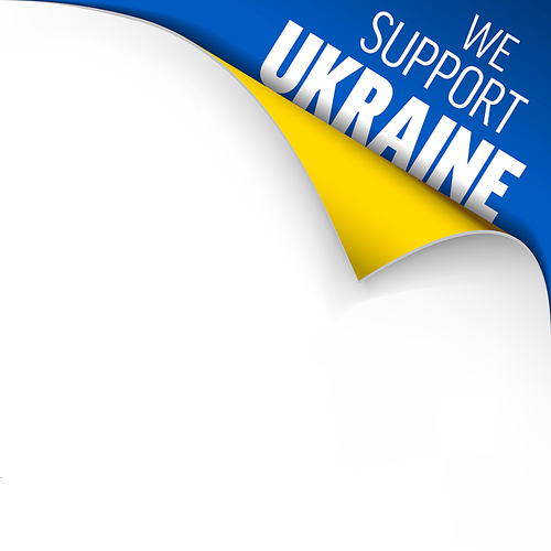 We support Ukraine corner graphic addon illustration template for website flyer poster with ukraian blue and yellow colors. Illustration for supporting Ukraine with blue and yellow ukraine falg colors.