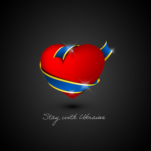 Save Ukraine support icon conceptual heart ilustration tag for social media header or poster template. Blue and yellow ribbon for Ukraine support