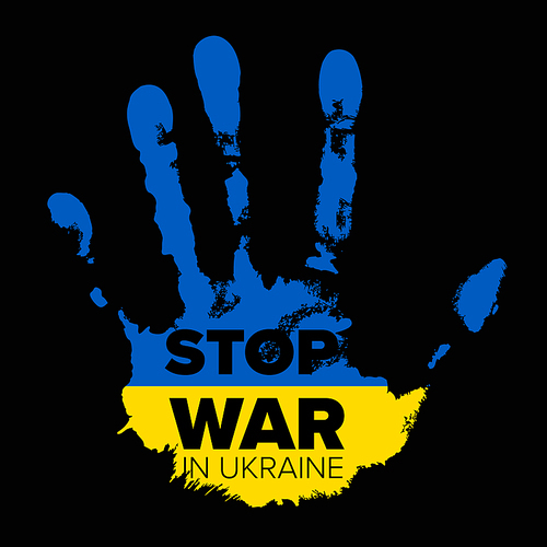 Stop war in Ukraine - support flyer postertemplate for social media header or layout. Illustration for supporting Ukraine with blue and yellow hand
