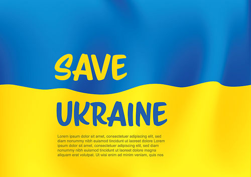 Save Ukraine support flyer postertemplate for social media header or layout. Illustration for supporting Ukraine with blue and yellow ukraine falg in the background