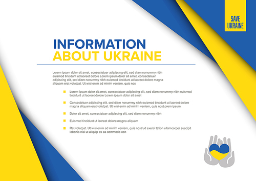 Save Ukraine support flyer postertemplate for social media header or layout. Illustration for supporting Ukraine with blue and yellow corners