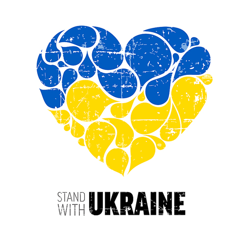 Save Ukraine support icon conceptual heart ilustration tag for social media header or poster template. Blue and yellow heart for Ukraine support