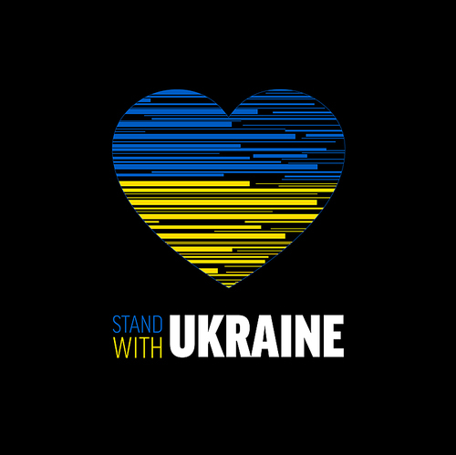 Save Ukraine support icon conceptual heart ilustration tag for social media header or poster template. Blue and yellow heart for Ukraine support on dark background