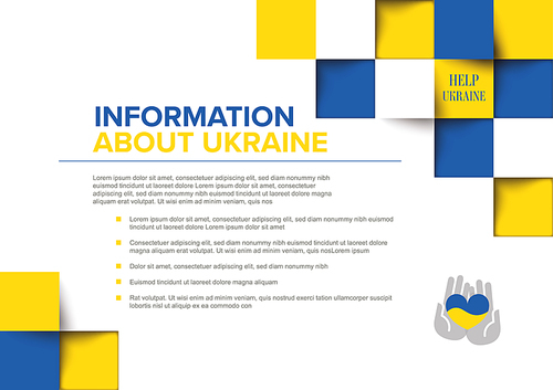 Ukraine information flyer poster template for social media header or . Illustration for supporting Ukraine with blue and yellow squares and ukraine support badge