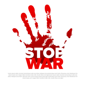 Stop war in Ukraine - support flyer postertemplate for social media header or layout. Illustration for supporting Ukraine with red bloody hand