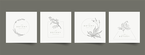Minimalist floral emblem sign geometry frames template collection made from simple flowers and leafs for wedding invitations product  or emblem sign