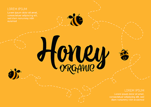 simple minimalistic creative honey label with flying bees. honey  with information for honey organic products packaging branding