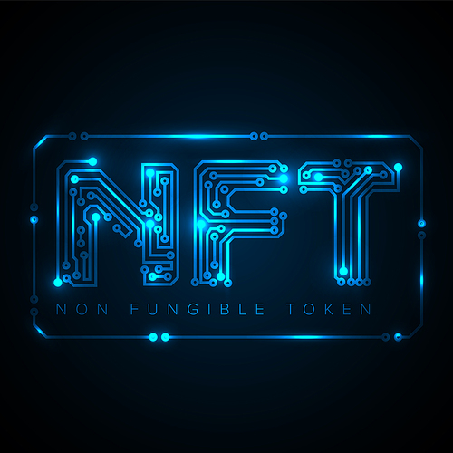 Vector nft concept header banner illustration template for websites or social networks. Nonfungible  token concept nft blue letters graphic illustration background