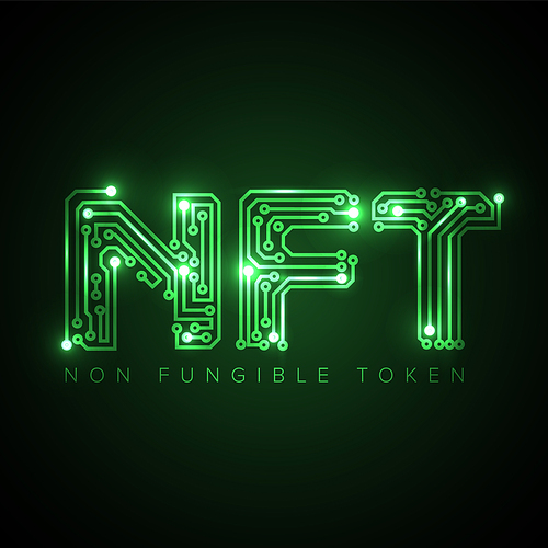 Vector nft concept header banner illustration template for websites or social networks. Nonfungible  token concept nft green letters graphic illustration background