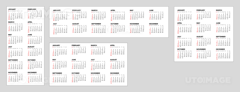 유토이미지 | Collection of vector white calendar layout templates for the