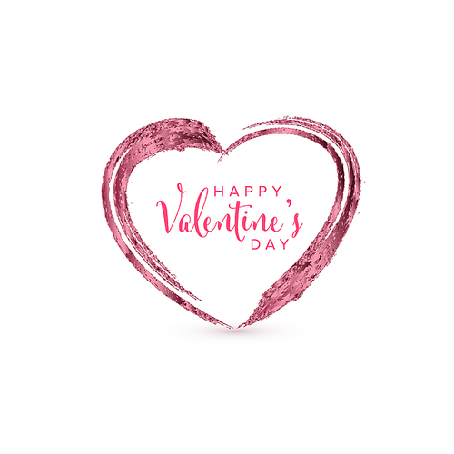 Golden Happy Valentines day card template - pink meatllic heart shape concept illustration on white background with Happy Valentines day text