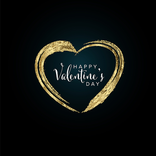 Golden Happy Valentines day card template - golden heart shape concept illustration on dark background with Happy Valentines day text