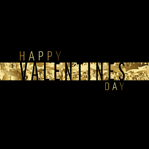 Golden Happy Valentines day card template - golden abstract stripe with gold Happy Valentines day text on dark background