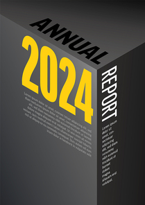 Vector abstract annual report cover template with sample text on isometry prism  shape - simple dark minimalistic layout with yellow text on dark gray cover