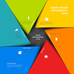 Vector multipurpose Infographic template with title and six triangle color paper with sample texts and icons. Multipurpose Infochart with modern colors.