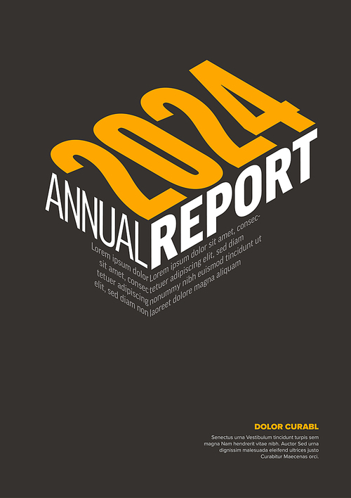 Vector abstract annual report cover template with sample text and abstract shape - simple minimalistic layout with yellow text on dark cover