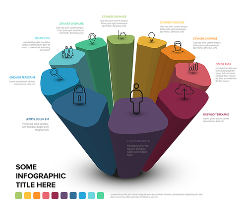 Rainbow abstract shape infographic made of ten simple elements with icons and description. Multipurpose infochart schema diagram template