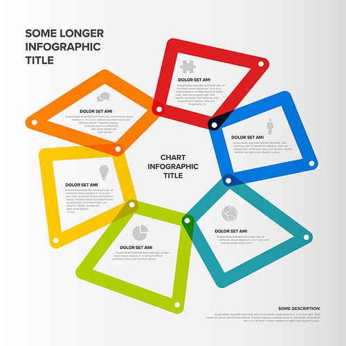 Multipurpose infographic template made of thick line color polygons. Infochart chema diagram template for various text elements and icons.