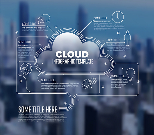 Vector Infographic template made from lines and icons with cloud computin storage and corporate background photo placeholder. Modern technology infographic template