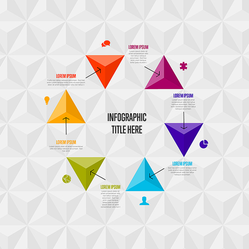 Vector multipurpose Infographic cycle template with title and six elements options and modern colors on a white  background with icons and big pyramid triangle arrows in cycle