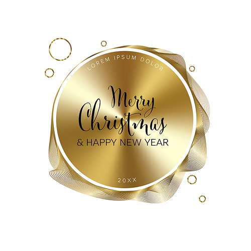 Modern premium Merry Christmas and happy new year card with golden elements on white background. Trendy modern futuristic Christmas card template