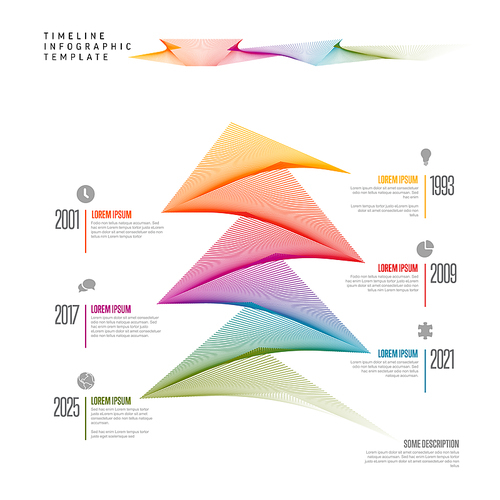 Vector light curved Infographic timeline report template with 3d colored stripe blend threads, icons and descriptions. Multipurpose infographic time line template